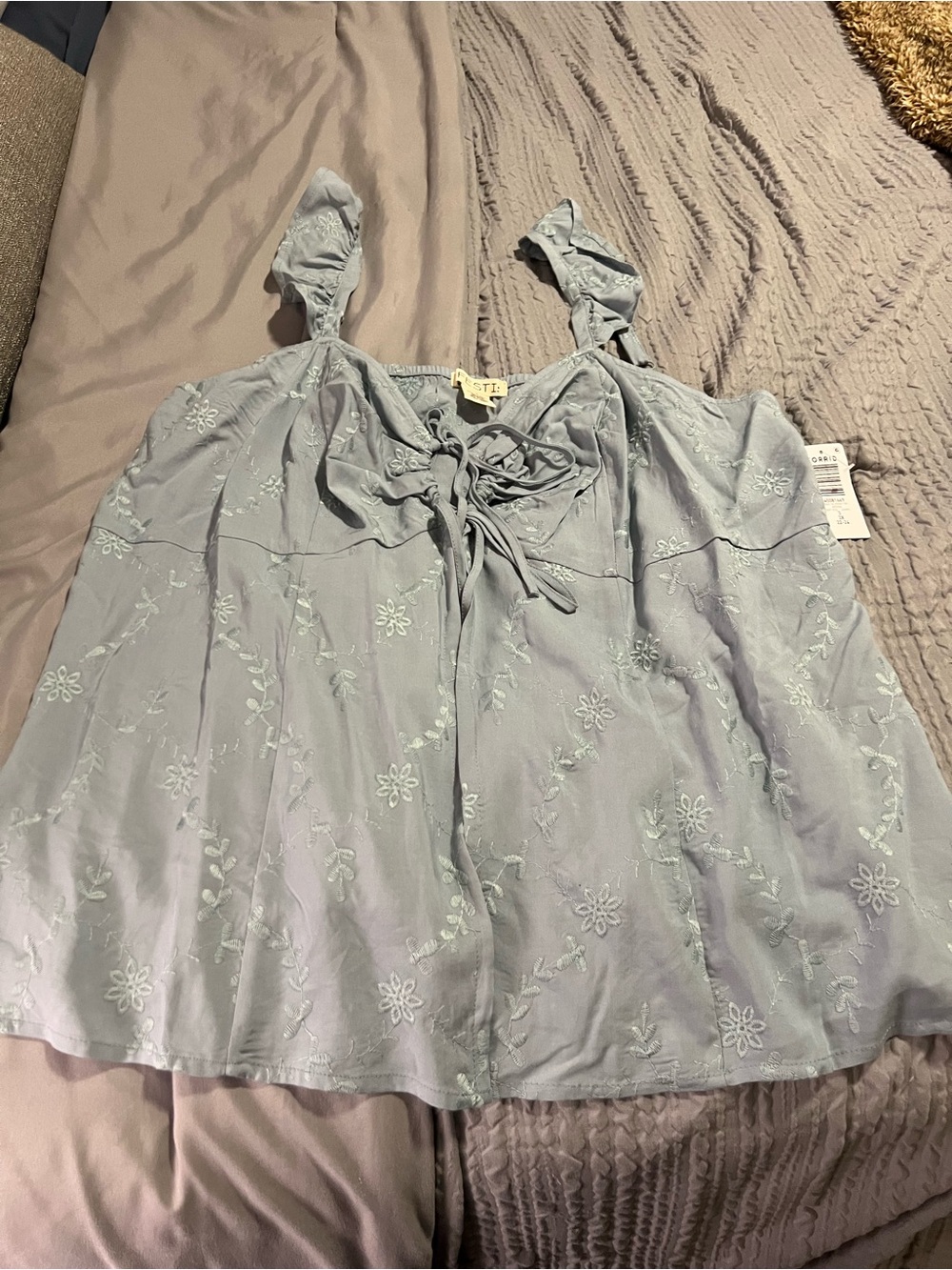 torrid Light Blue Embroidered Tie-Front Tank